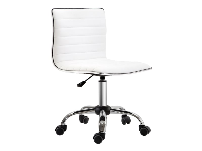  Chaise de bureau sans accoudoirs en cuir régénéré blanc, hauteur réglable, mobile pour votre espace de travail  - Conforama A