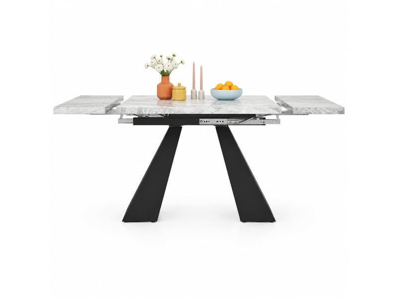  Table à manger extensible 99 à 159x74 cm, plateau effet marbre gris et pieds noirs  - Conforama A