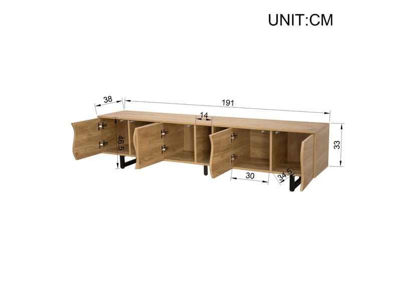  Meuble tv 5 portes avec rangements ouverts 191 x 38 x 46,5 cm, naturel  - Conforama C