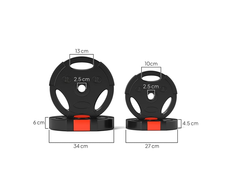  Kit de lestage comprenant 2 disques de 10 kg et 2 disques de 5 kg en polypropylène et sable, ø 34 x 6 cm et ø 27 x 4,5 cm, noir  - Conforama E