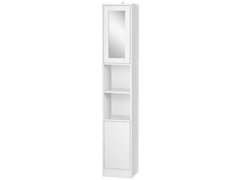  Colonne de salle de bain haute 30 x 28 x 170 cm miroir étagères réglables design épuré en panneau de particules blanc 21_0001925  - Conforama A