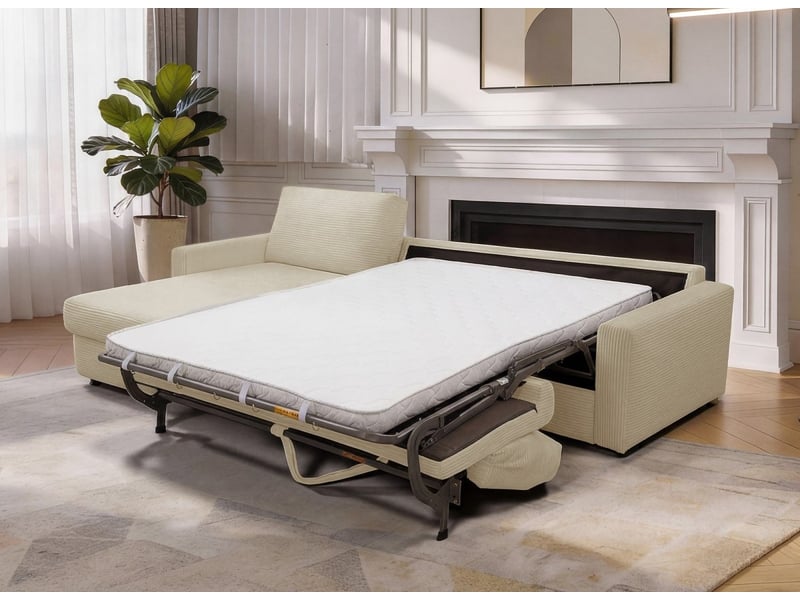  Canapé d'angle convertible et réversible ouverture express en velours côtelé beige juliette GB521AR-VELCH-BEI - Conforama C