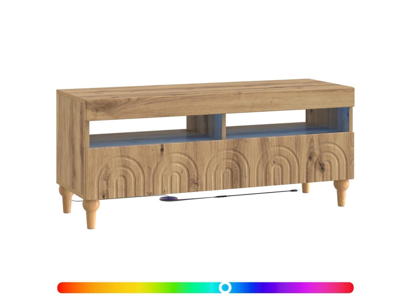  Meuble tv - banc tv - meuble de rangement led chêne artisanal bois d'ingénierie  - Conforama C