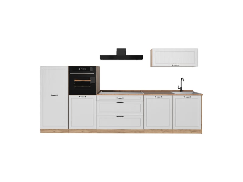 Vicco cuisine, blanc campagnechêne doré, 340cm plan de travail chêne doré - Conforama A