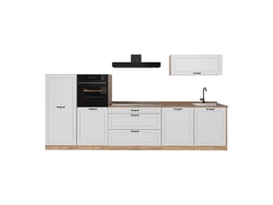 Vicco cuisine, blanc campagnechêne doré, 340cm plan de travail chêne doré