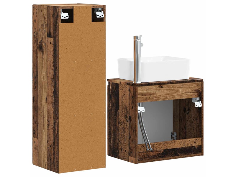 Ensemble de mobilier de salle de bain 2 pcs bois ancien shl35 - Conforama E