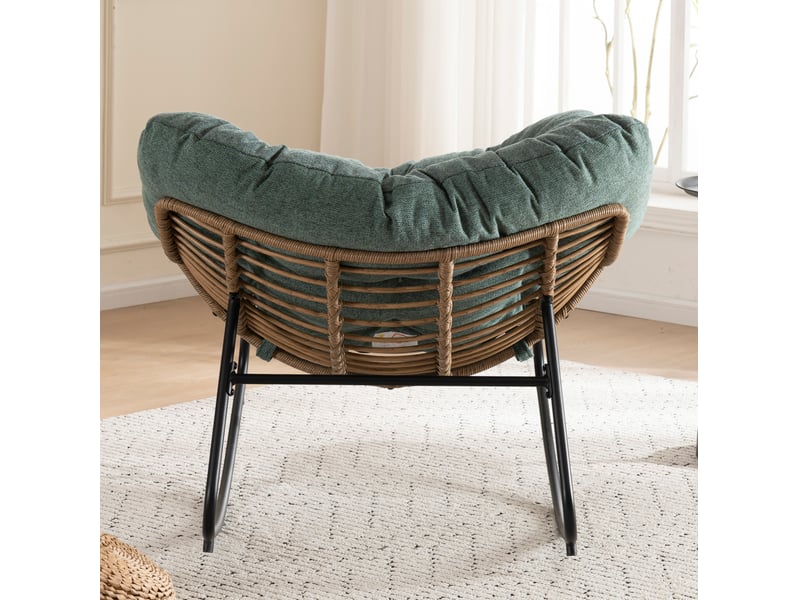  Fauteuil à bascule œuf ergonomique avec structure métallique stable pour la détente, en chenille verte  - Conforama E