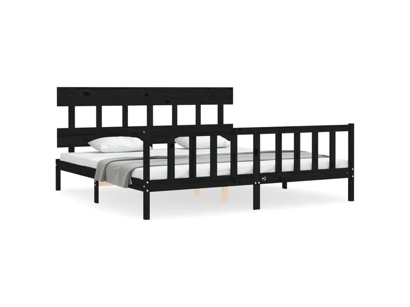  Lit double- lit adulte -  cadre de lit sans matelas noir 200x200 cm bois massif de pin  - Conforama A