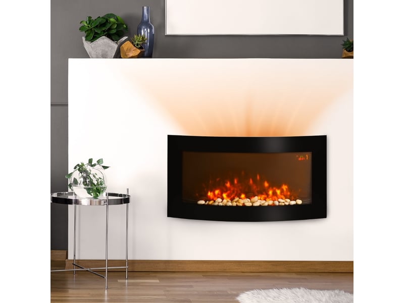 Cheminée électrique murale effet flammes led avec chauffage 10002000 w, télécommande, verre et métal noir  - Conforama B