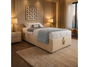 Lit coffre 90 x 200 cm sans tête de lit, avec usb-c et type-c, tissu beige + naturel