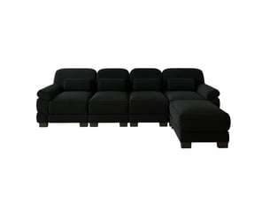 Canapé modulaire en l 4 places 336x161x94 cm avec pouf, assise profonde, design ergonomique, velours côtelé noir