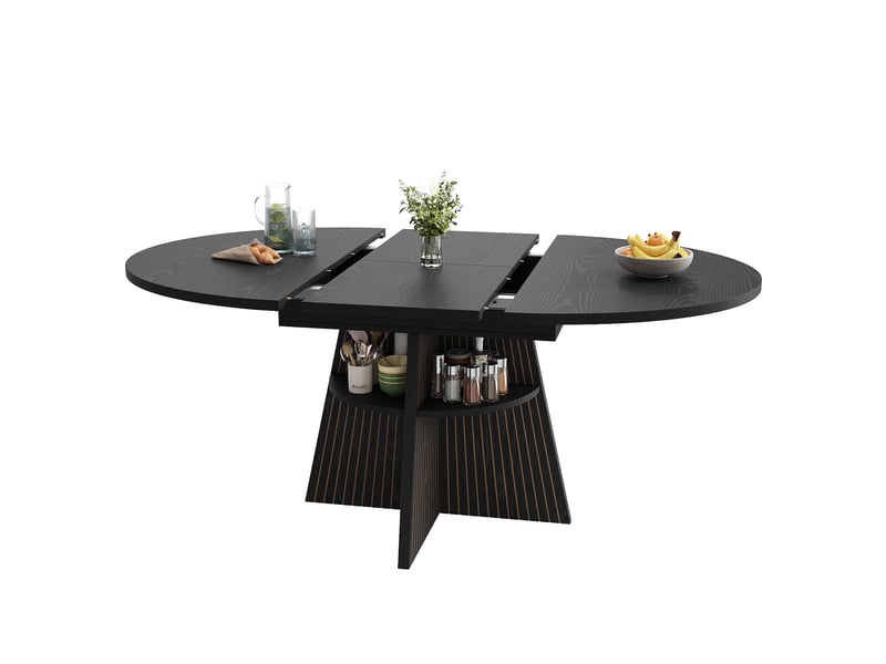  Noir table à manger extensible avec rangement, design moderne, structure fonctionnelle pour cuisine et salle à manger  - Conforama A