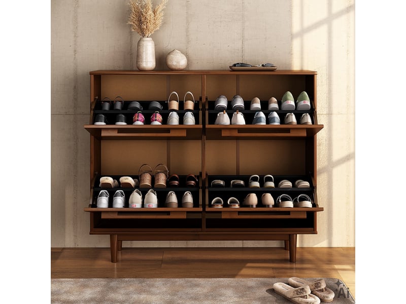  Meuble à chaussures tecca avec 4 abattants en bois massif - coloris châtaignier  - Conforama D