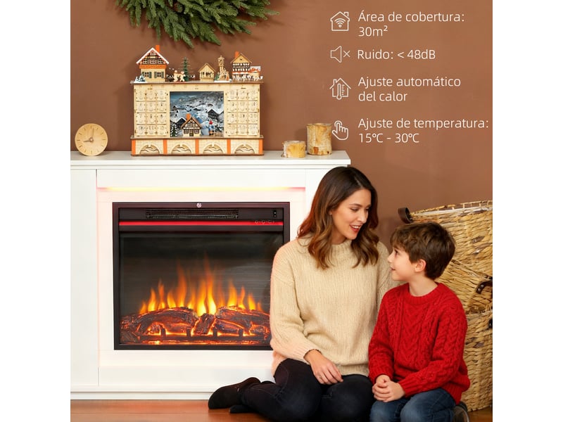 Cheminée électrique 10002000 w avec 5 niveaux de luminosité et 12 couleurs d'effet de flamme pour 30 m² blanc  - Conforama E