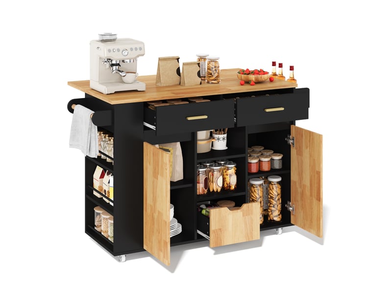 Îlot de cuisine mobile,120x71x90 cm,avec plateau rabattable,mdf,noir et naturel - Conforama A
