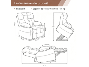 Fauteuil relax électrique W5760S00004 PANGIVO Tissu gris