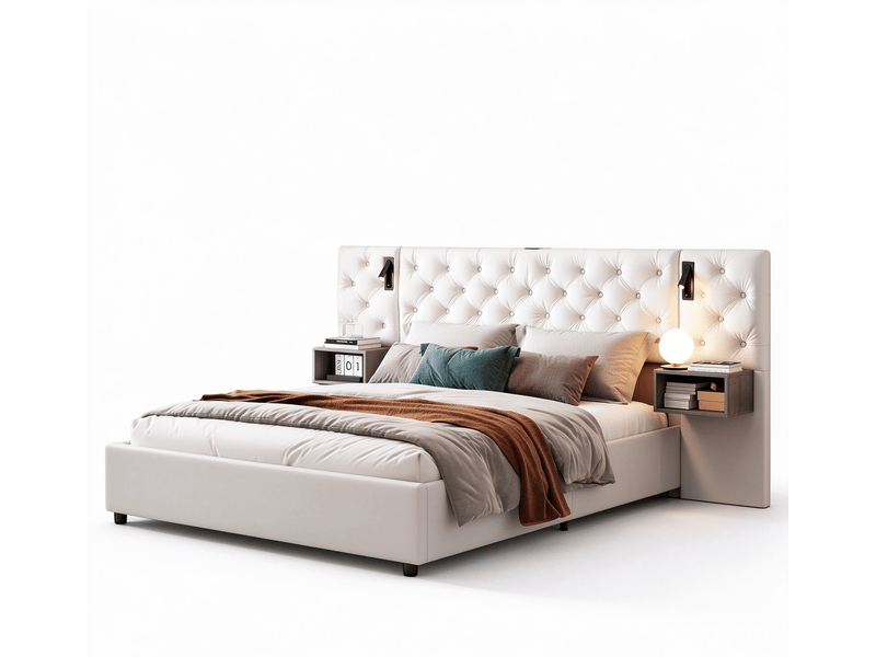  Lit rembourré 160 x 200 cm,lit enfant avec tête de lit de rangement, ports usb et type c,lit hydraulique avec éclairage led,velours, sans matelas  - Conforama A