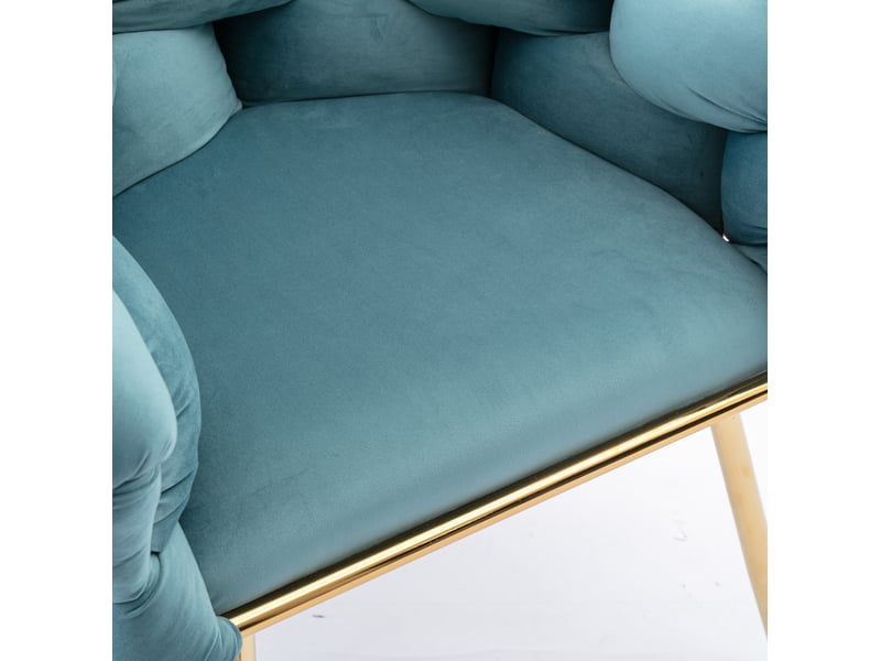  Lot de 2 fauteuils d'appoint modernes en velours bleu avec accoudoirs, structure métallique dorée  - Conforama E