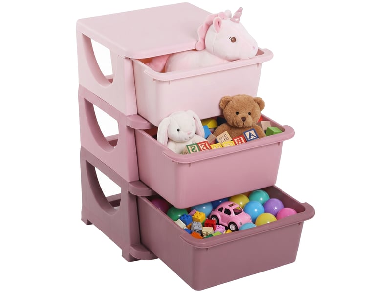  Organisateur de jouets pour enfants avec tiroirs à 3 niveaux, boîtes de rangement en plastique, 37 x 37 x 56,5 cm, rose  - Conforama A