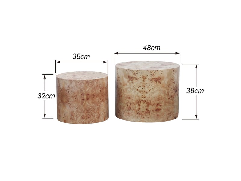  Table basse lot de 2 tables emboîtables 2 pièces forme ronde moderne bois format compact table d'appoint tambour effet loupe naturelle  - Conforama C