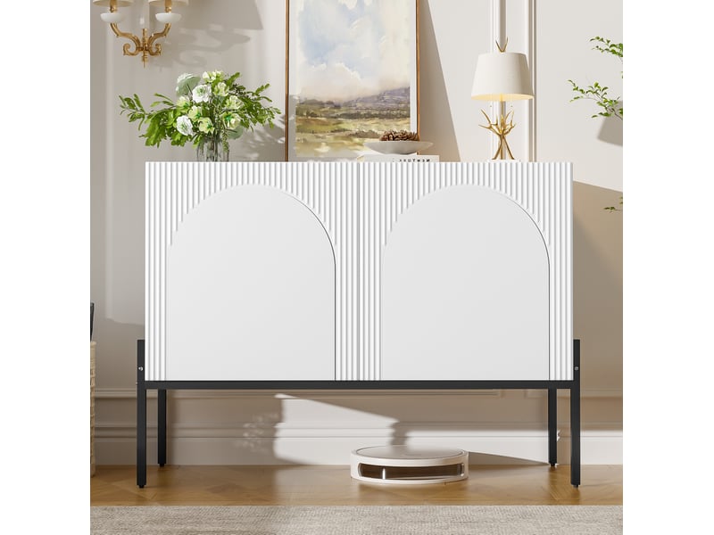 Buffet 100x40x75 cm à 2 portes, pieds en métal, blanc - Conforama E