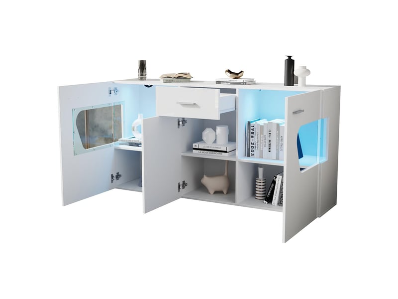  Buffet 3 portes et 1 tiroir avec led finition brillante blanc 140 x 33 x 70 cm N625P494729730W - Conforama B