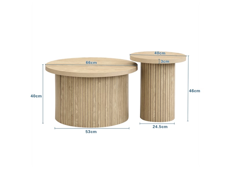  Tables basses rondes gigognes 66x66x40 cm et 40x40x46 cm mdf naturel  - Conforama C