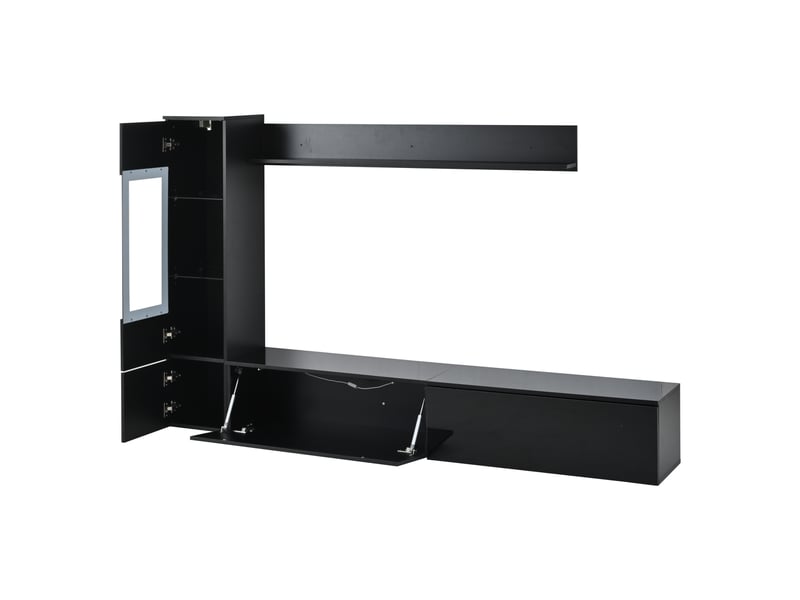  Meuble tv - ensemble de meubles muraux tv 3 pièces avec éclairage led, ensemble de meubles de salon noir brillant  - Conforama B