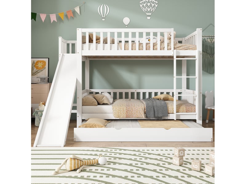  Modenvie lit superposé enfant 90x20090x190 cm - avec lit gigogne, toboggan et étagères - blanc  - Conforama B