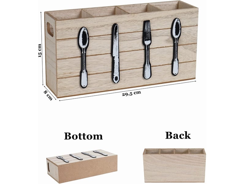  Range-couverts rustique 4 compartiments en bois – porte-couverts  - Conforama B