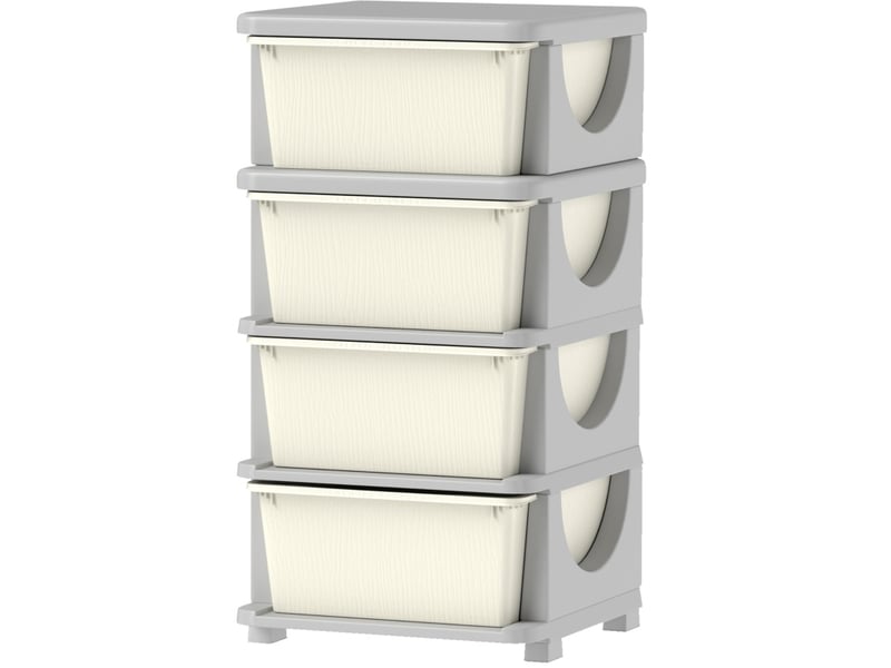 Meuble de rangement enfant 37x37x76 cm crème et gris, plastique, 4 tiroirs amovibles pratiques  - Conforama A