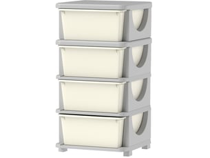 Meuble de rangement enfant 37x37x76 cm crème et gris, plastique, 4 tiroirs amovibles pratiques