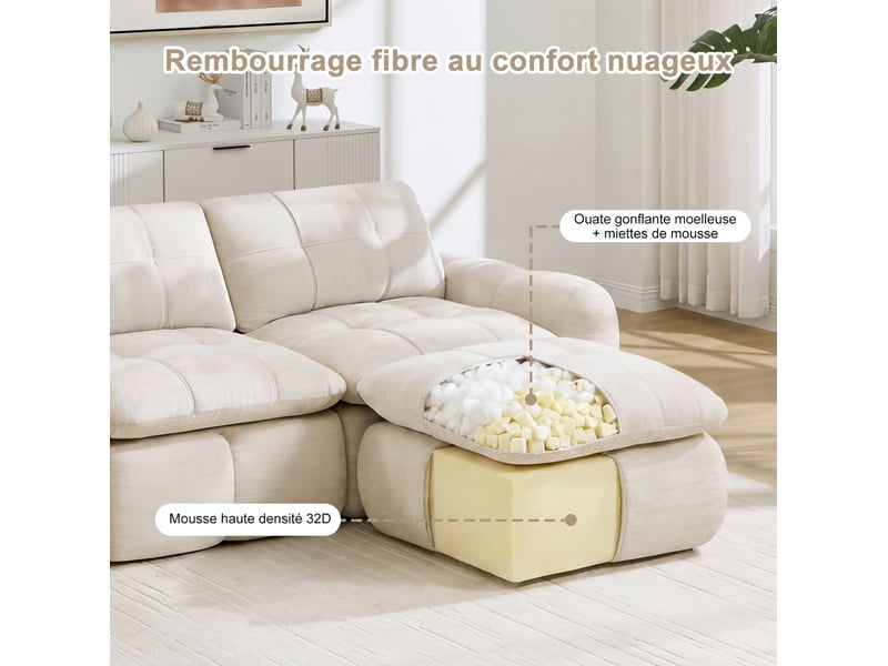 Canapé modulable 3 places sans structure en chenille beige - Conforama D
