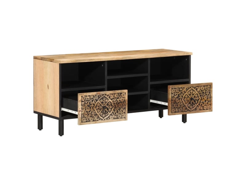  Meuble tv - banc tv - meuble de rangement 100x33x46 cm bois massif de manguier  - Conforama D