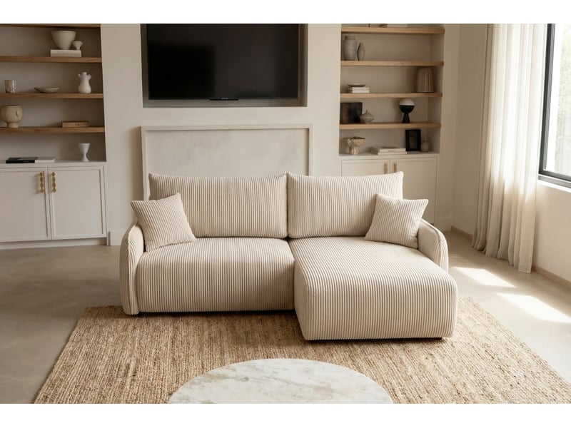  Sacha - canapé d'angle convertible petit velours côtelé 3 places beige  - Conforama B