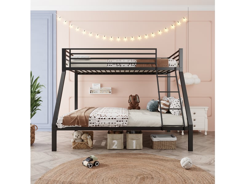  Lit superposé 90x200 cm et 140x200 cm protection contre les chutes métal couleur noir sans matelas, design industriel  - Conforama B