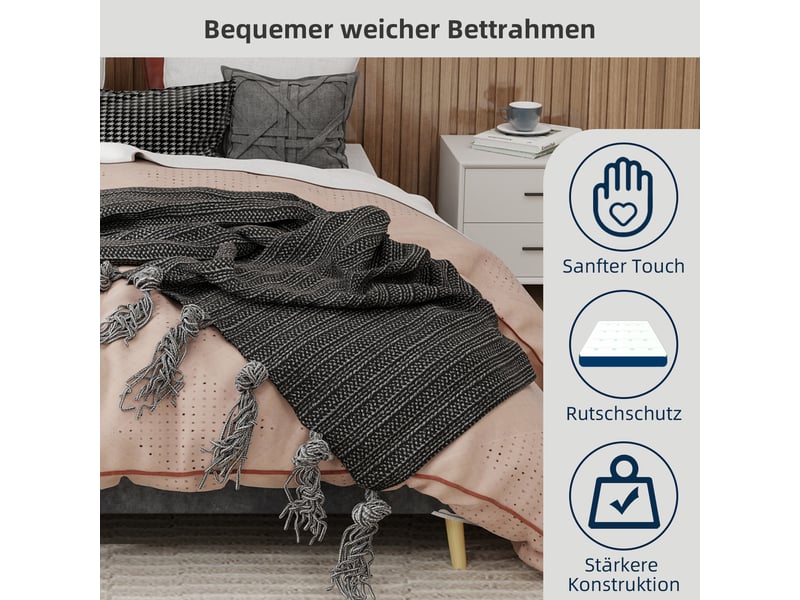  Cadre lit 160x200 cm velours néerlandais gris sommier bas sans gaz sans tête ni matelas  - Conforama D