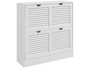 Meuble à chaussures d'entrée avec 2 tiroirs abattants et étagères réglables pour 16 paires de chaussures, 81,5 x 25 x 83 cm, blanc