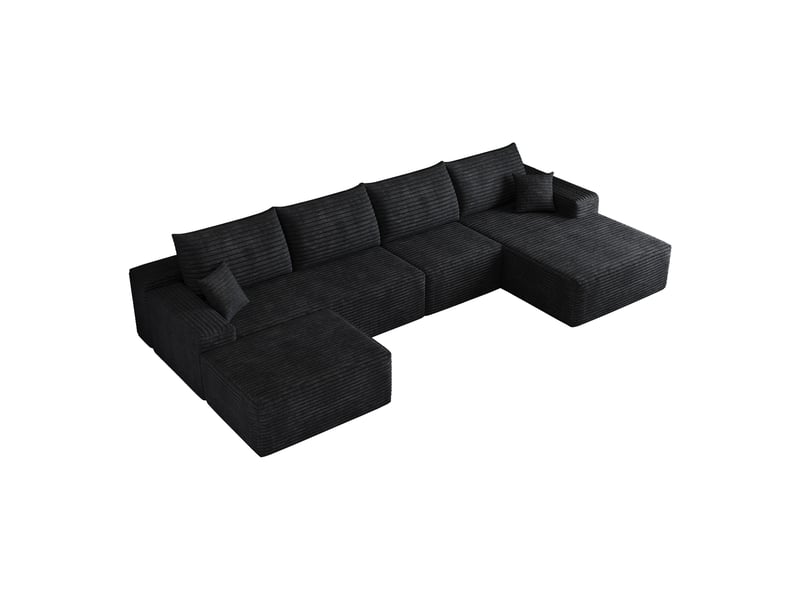 Canapé d'angle, canapé modulable, design moderne, 340 cm, pour salon, chambre, appartement, noir, livré monté, assise profonde - Conforama B