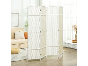 Paravent interieur en bois 4 panneaux 160 x 170 cm séparateur de pièce pliable pour salon, blanc, chambre à coucher