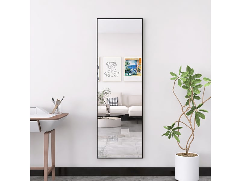 Miroir sur pied - 162 x 53 cm - noir - miroir plein pied rectangulaire en verre trempé, cadre en alliage d'aluminium, design moderne - Conforama E