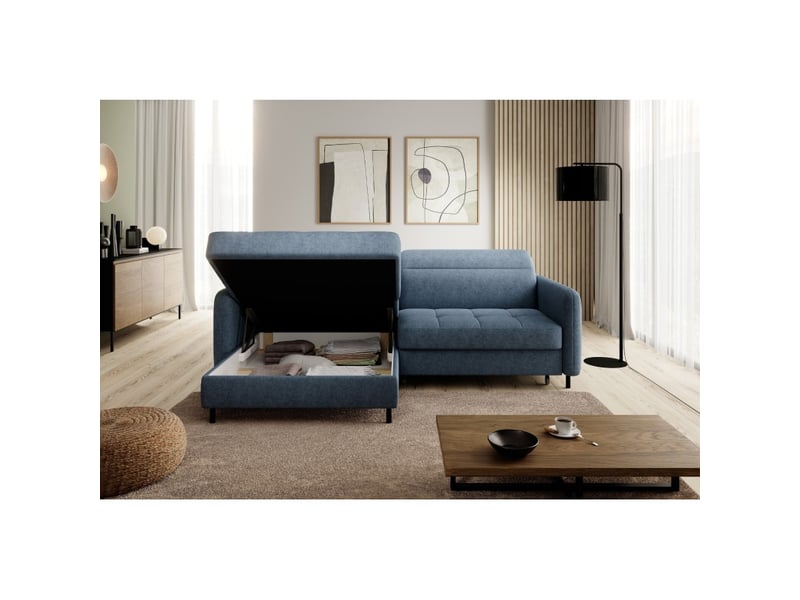  Canapé d'angle collection goumsi coloris bleu foncé chiné  - Conforama D