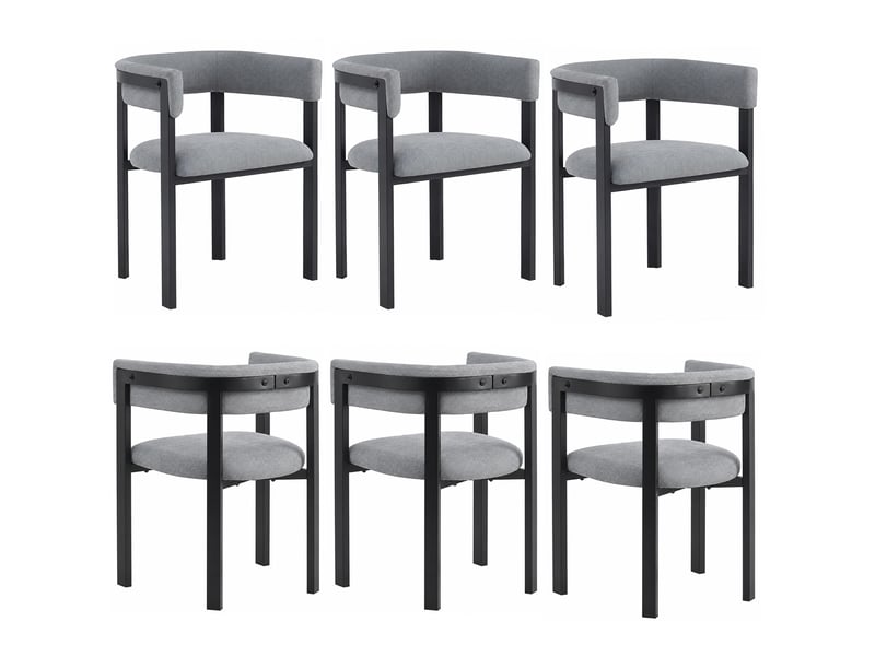  Lot de 6 chaises de salle à manger en chenille grise avec dossier enveloppant, style moderne  - Conforama A
