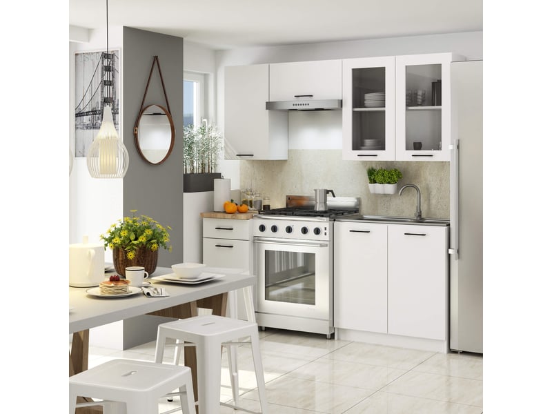 Ensemble de cuisine vitré akord oliwia 1.8m h720 blanc 180 cm 7 portes 1 tiroir façade blanche 8 étagères 180x46x203 cm Oliwia 1.8M H720 - Conforama B