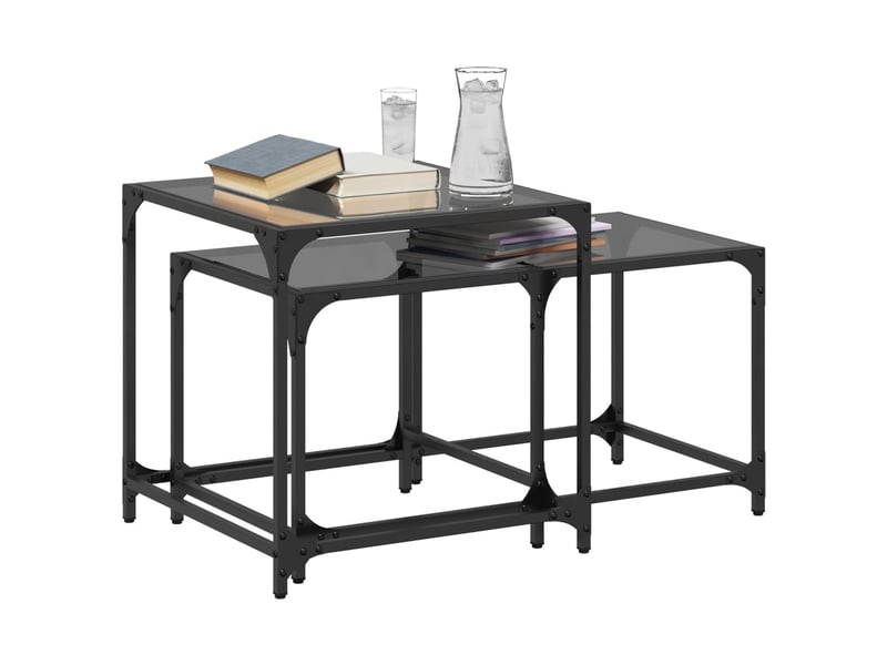  Tables basses gigognes 2 pcs | table de salon dessus en verre noir acier  - Conforama C