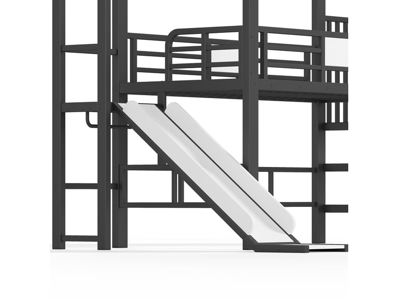 Lit mezzanine 90 × 200 cm, structure cabane, toboggan, escalier avec rangements, led par bluetooth, métal et mdf, noir - Conforama E