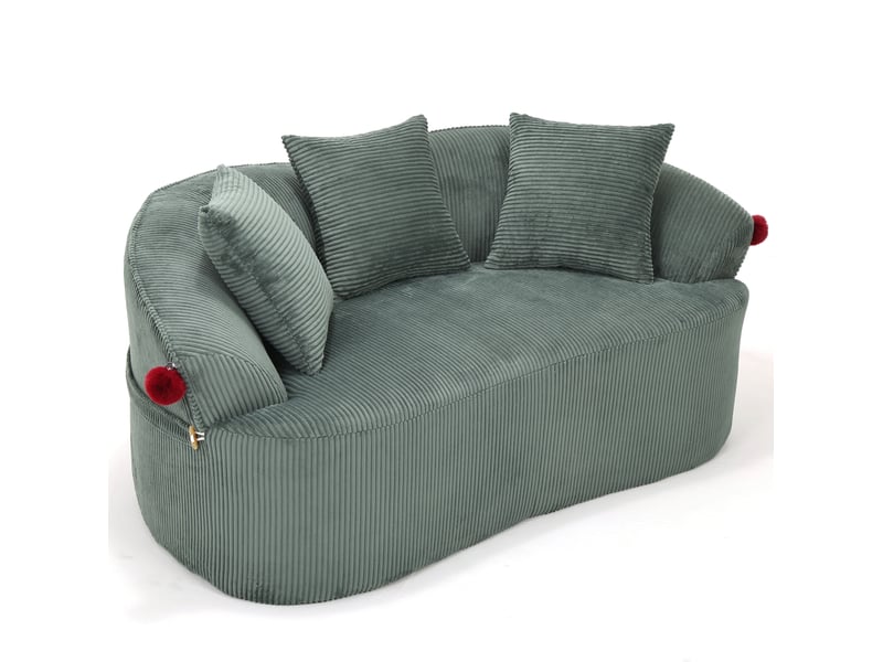 Canapé biplace incurvé 163x93x68 cm vert en velours côtelé, inspiration chapeau de clown avec 3 coussins - Conforama A
