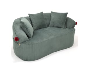 Canapé biplace incurvé 163x93x68 cm vert en velours côtelé, inspiration chapeau de clown avec 3 coussins