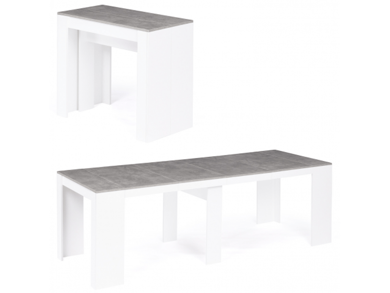Table console extensible orlando 10 personnes 235 cm bois blanc et effet  béton  - Conforama E