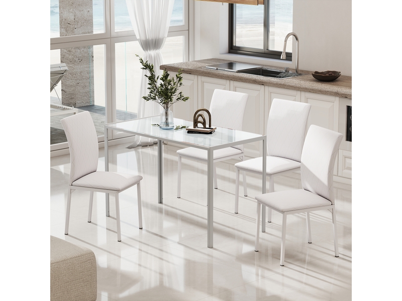  Lot de 4 chaises de salle à manger, chaises de cuisine, capitonnage rhombique et pieds en métal, 41x50x91cm, blanc  - Conforama D